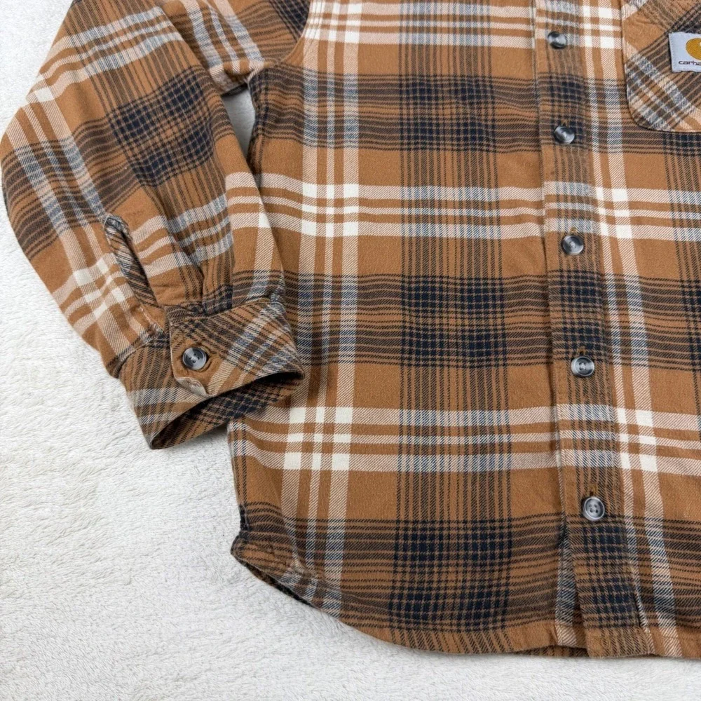 Carhartt Kids Brown Plaid Flannel Long Sleeve‎ Button Up Shirt Size S  (8-10)